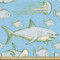 ABAKUHAUS Hai Gewebe als Meterware, Vintage Meerestiere, Dicht Gewebter Stoff zum Nähen Polster Wohnaccessoires, 3M (148x300cm),Hellblau grau Grün