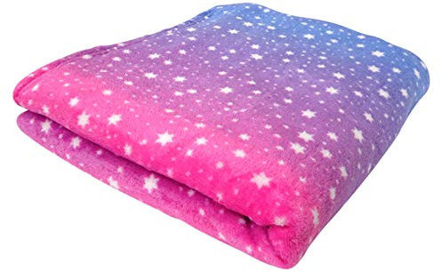 Live It Style It Fleece-Decken für Mädchen, weicher, flauschiger Überwurf für Kinder, Einhorn-Geschenke für Frauen, gemütliche Decke, Stühle, Sofa (lila, rosa Sterne)