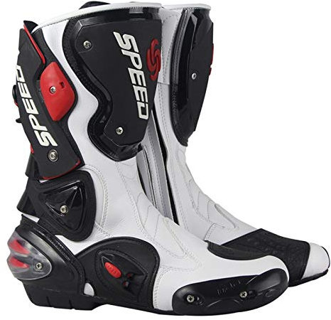 MRDEAR Stivali da Motocross Uomo con Ventilazione Regolabile, Stivali Moto Impermeabile, Scarpa Moto Cross Idrorepellente in Pelle Racing Quad Bike con Protezioni rigide Applicate (40 EU,Bianco)