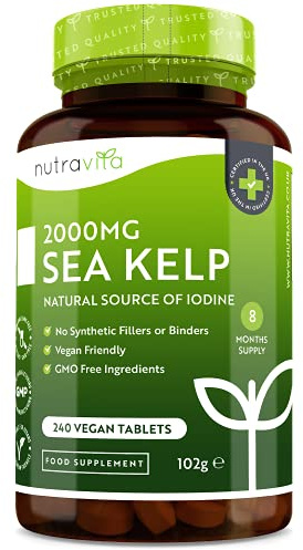 Nutravita Sea Kelp 2000mg - 240 Sea Kelp Tablets - 8 Months Supply | Iodine Supplement - Normal Cognitive Function, Energy Yielding Metabolism, Nervous System Function, Skin and Thyroid Support