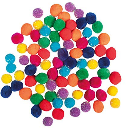 Rayher Pompon Mischung, 15 mm ø, 80 Stück, Regenbogenfarben, bunt sortiert, Plüschbälle, zum Basteln und Dekorieren, 75443990