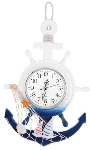 Garneck Stranduhr nautische Wanduhr Holz Schiffsrad Uhr Dekorative Wanduhr Küstenstrand Wohnkultur Mediterraner Stil Wandbehang Ornament Stil 1 Nautische