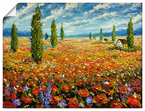 ARTLAND Wanddeko Poster & Kunstdrucke Wandposter Bild ohne Rahmen 80x60 cm Querformat Landschaft Blumenbilder Mohnblume Natur Gemälde Rot U1SV