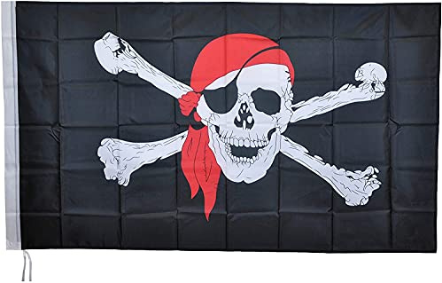 Bandiera PIRATA CON BANDANA 90X150 cm in poliestere, con doppia piega perimetrale ed asola.