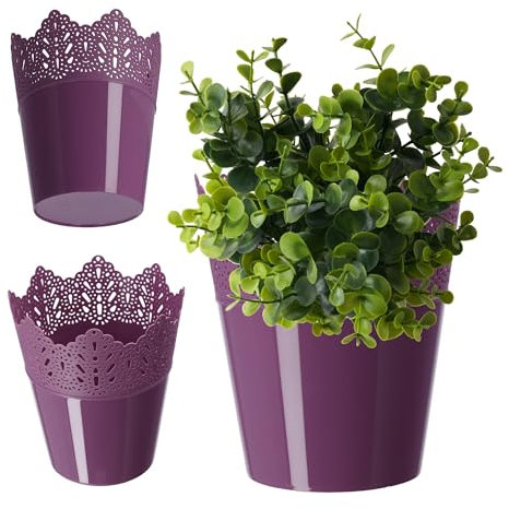 KADAX Spitzen-Blumentopf aus Kunststoff, 9 Farben, Blumentopf mit Spitzenmotiv, Blumentopfschutz für Büro, Topf, Gartenschale, Blumenkübel, Übertopf (⌀ 16,5cm, Niedrig, violett)