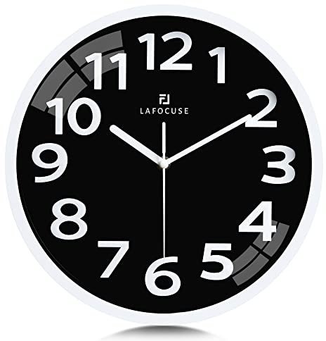 Lafocuse 3D Ziffern Lautlos Wanduhr Schwarz, Modern Wanduhr 30cm Leicht zu Lesen, Ohne Ticken Geräuschlos Deko für Küche Wohnzimmer Schlafzimmer Büro