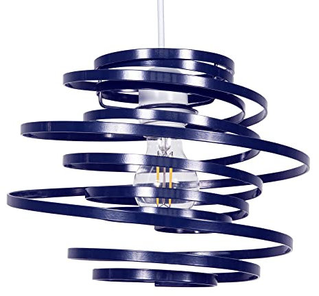 Happy Homewares Modern Designer Dark Navy Midnight Blue Gloss Metal Double Ribbon Spiral Swirl Ceiling Light Pendant Shade | 23cm Diameter | 60w Maximum