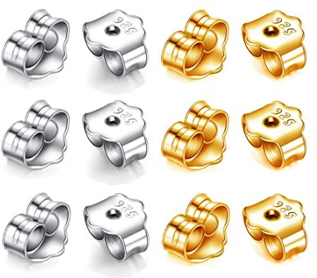 12 Paar Gold 925 Sterling Silber Ohrring Stopper Ohrstecker Schmetterling Verschluss Ohrstopper Runde Form Universal Größe für Schmuckherstellung