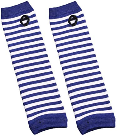B-HOT Warmer Fingerless Gloves Stretchy Knit Thumb Hole Sun Protection Long Arm Stripe Glove Blue/White