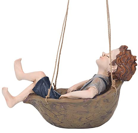 Pssopp Hängende Junge-Statue, Baum, Hängende Verzierung, Neuheit, Gartenverzierung, Schaukel, Indoor-Outdoor-Skulptur, Statue, Kunstdekoration, Statuen für Haus, Baum, Hof, Terrasse, Garten