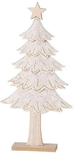 BOLTZE Deko-Aufsteller Janne I LxBxH 23x5x47cm I Deko-Tanne Creme-weiß aus Holz & Filz I Weihnachtsbaum I Weihnachts-Deko Baum I Wohnzimmer, Advents-Dekoration zum Hinstellen I Christmas X-Mas