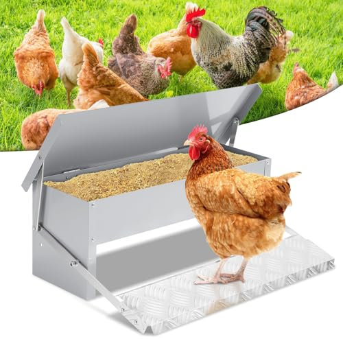 Sonnewelt Mangeoire automatique pour poules en acier galvanisé - 5 kg - Avec pédale automatique et couverture étanche - Pour volailles