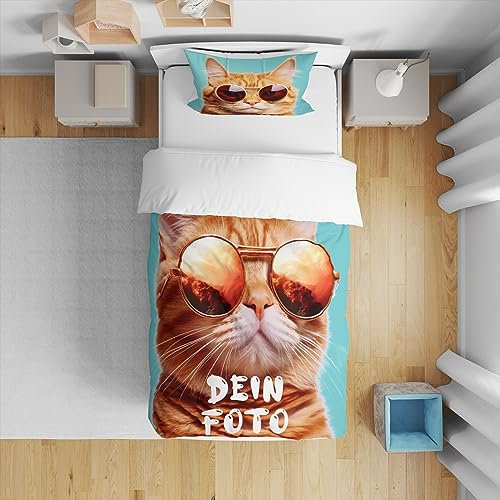 Jaucin Personalisierte Bettwäsche Sets: Gestalten Sie Ihre Bettwäsche und Kissenbezüge 135x200 mit eigenem Foto | Personalisierte Weihnachts Geschenke (Originalbild, 135x200cm)