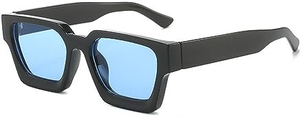JCTAIFOO Vintage Rechteck Sonnenbrille für Damen Herren Retro Rechteckig Chunky Quadrat Große Dicke Frame Brille (Schwarz/Blau)