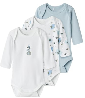 NAME IT NBMBODY 3P LS Baby Elephant Noos, Body de Manga Larga Niños Bebes, Baby Blue,