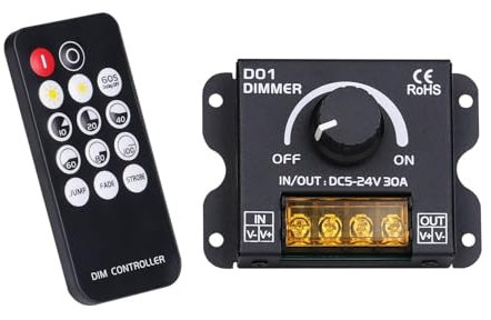BENLUN DC 5V-24V 30A Tira LED Dimmer controladores con ON/OFF Interruptor perilla con mando a distancia para COB 5050 2835 LED Strip Lights Ajuste el brillo