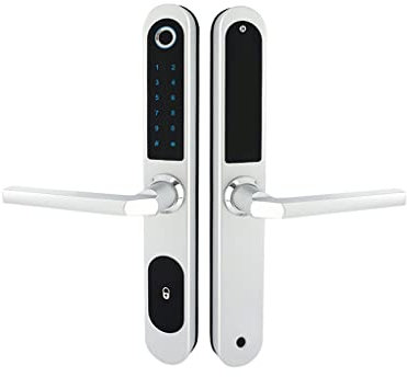 SilteD Waterproof Fingerprint Lock Outdoor Gate Lock App RFID Code Keyless Smart Lock Digital Electronic Door Lock for Glass Door (Color : White Left Push, Size : 6085)