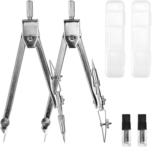 MINIUSSI 2 PCS Compas de Mesure Compas College Professionnel, Compas Metal avec 2 Compas Mine, Coffret Compas Scolaire, Compas a Vis, Compas Menuisier pour Étudiants, Ingénieurs, Ecoles, Bureaux