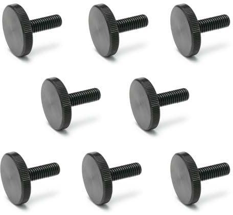 Ganter Normelemente | Flache Rändelschrauben | Rändelschrauben (niedrige Form) | DIN 653-M5-12 | 8 Stück | Stahl brüniert | Gewinde: M5x12