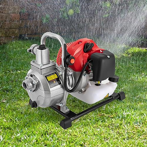 Benzin Wasserpumpe 2-Takt Gartenpumpe Motorpumpe 1 Zoll 43cc Gartenrasenbewässerung,für Bewässern und Besprühen Gemüsegärten, Blumenanbau-Obstgärten