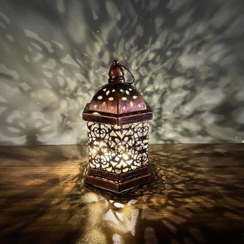 Festive Atmosphere Hanging Decor, Moroccan Style Metal Lanterns, Small Medium Large, Brass Effect Battery Operated(Small)