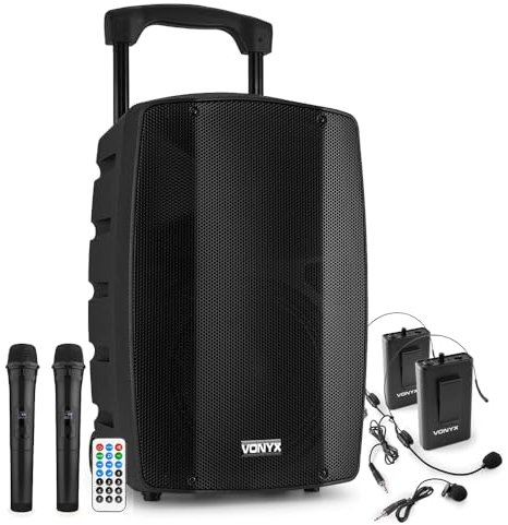 VONYX VSP200 10 Portable PA Speaker Sound System with Wireless Headset, 2 Handheld Microphones, Bluetooth and Remote Control