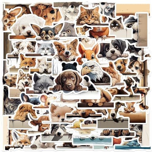 Tiere Katze Hunde Sticker Set Aufkleber Kinder Teenager 50 Stück Tiere Wasserfeste Vinyl Decals Laptop Skateboard Koffer Helm Auto Fahrrad Handy Motorrad Fahrrad Scrapbook Mitgebsel Tagebuch Tassen