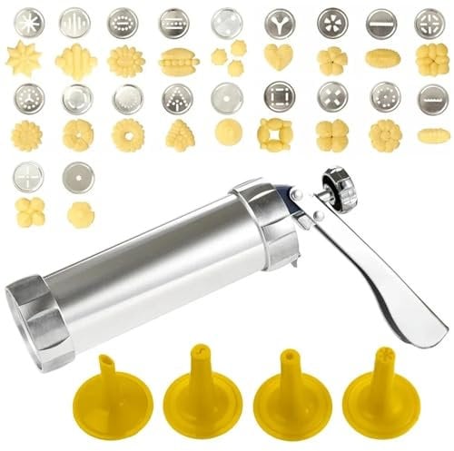 Stainless Steel Pastry Syringe Cookie Press Stainless Steel Biscuit Maker Machine Mold Cream Cake Flower Decorative Kitchen Pastry Syringe Baking Tools Cake Syringe Set