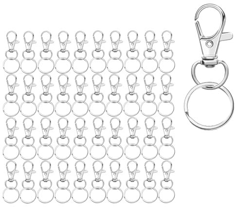 AnaTI Schlüsselring Edelstahl Klein 40 Stück Karabiner Schlüsselanhänger, Kettenverschluss, Ringe Karabinerhaken mit Drehgelenk für Makramee Zubehör und DIY Handwerk