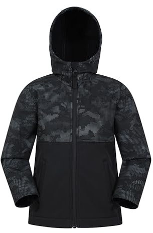 Mountain Warehouse Exodus Kids Softshell Jacket - Breathable Childrens Jacket, Water Resistant Girls Coat, Fleece Lined Boys Hoodie, Wind Resistant - For Spring Summer Black (02) Kids Size 5-6 Years