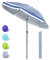 Grandekor Parasol de plage, parasol de jardin exterieur | UV50+ | Ombrelle réglable en hauteur et inclinaison | Avec ancre de plage de 12cm, Pour plage, balcon & terrasse, 180cm, Rayure Bleue Blanche