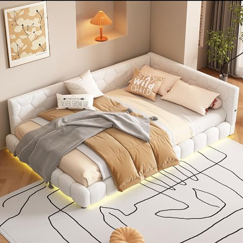 ZYLOYAL10 Schlafsofa, 16 Farben Umgebungslicht, USB-Anschluss, Bequemes Material (Weiß, 140 * 200cm)