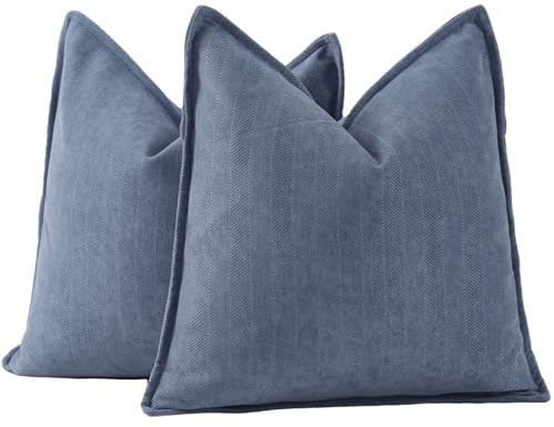 Madizz 2er Set Schlicht Chenille Kissenbezügen Weiche dekorative Kissenbezüge für Sofa Schlafzimmer Kissenhülle Staubblau 40x40 cm Quadrat