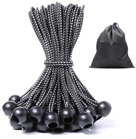 JunGG Spanngummis mit Kugel 25-er Pack 20cm Planenspanner mit Kugel Schwarz | Gummispanner Zeltgummis Expanderschlingen Gummischlaufen für Planen Zelt Banner