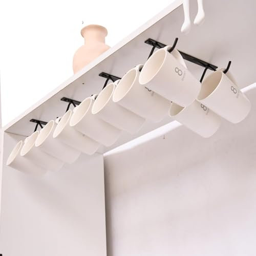 AMUFYSHH 4 Packs Mug Hooks Under Cabinet, Coffee Cup Hooks for Hanging Under Shelf, Mugs Organizer Rack with 16 Hooks for Displaying Mugs, Coffee Cups and Kitchen Utensils, Bar Accessories