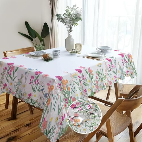 Tischdecke Outdoor Abwaschbar, Gartentischdecke Wetterfest Abwischbare Tischdecke Draußen Rechteckig 110 x 140 cm, Tischtuch Wasserdicht Tischdecken Blumen Landhausstil für Küche Esstisch Esszimmer