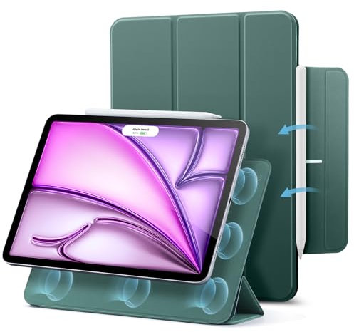 ESR Cover per iPad Air 13 (2025/2024), iPad Pro 12.9 (2022/2021/2020), Custodia Magnetica con Supporto Trifold, Aggancio Magnetico, Supporto per Pencil Pro/Pencil USB-C, Auto Attivazione, Verde