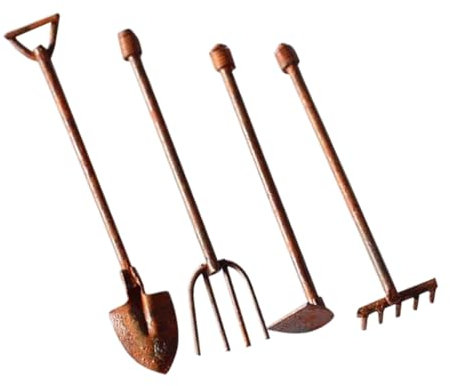 CAXUSD 4 Pezzi Di Attrezzi Da Giardinaggio in Miniatura Decorazioni in Metallo Mini Attrezzi Per Giardino Vintage