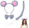 SEFIRST 3 Stück Haarreifen mit Maus Ohren, Maus Kostüm Damen, Tier Kostüm Set Ohren Stirnband Schwanz Tier Verkleidung Set für Kinder, Mäuschen Haarreif für Cosplay Geburtstagsfeier Karneval Part,Grau