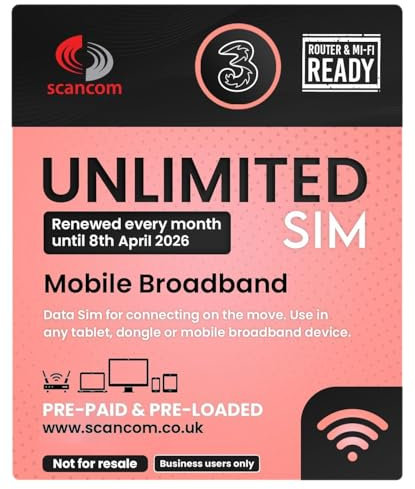 Three Unlimited Data Sim – Uncapped 5G Speeds – Preloaded EVERY MONTH Until 8th APRIL 2026 – No Contract – Plug & Play for Business Broadband, Routers & Phones