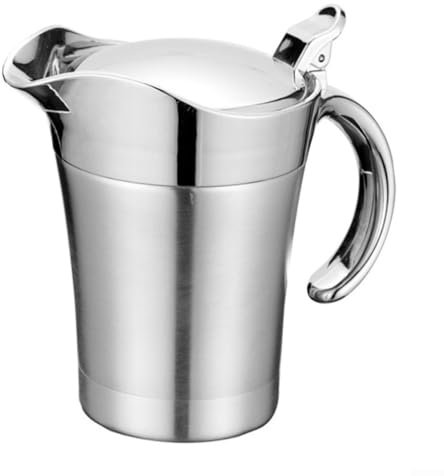 Oniissy Steel Double Insulated Gravy Boat Sauce Jug with Hinged Lid 450 750ML,Gravy Boat with Lid,Easy Clean Serving Jug for Gravy, Custard & Cream(750ML)