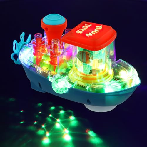 Focenat Giocattolo Musicale con Luminoso, Barca Trasparente con Ingranaggi, 3-in-1 con Luci, Suoni e Movimento, Giochi per Bambini Neonati