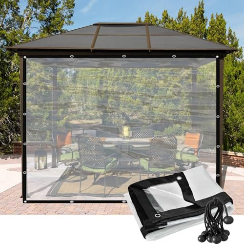 JIwqDY Outdoor Clear Waterproof Tarp Curtains, Transparent Tarpaulin Side Panels with Grommets Tarpaulin Cover, for Pergola Patio(4x4.5m)