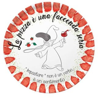 ROSE & TULIPANI Piatto pizza in porcellana con Pulcinella ChePizza D32 cm 6 varianti(1pz) ROSSO