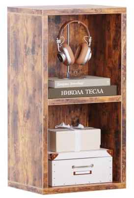 MIN WIN Bücherregal, Standregal, offenes Aufbewahrungsregal, 2-stöckiges Regal für Wohnzimmer, Schlafzimmer, Office (Braun, 2 Ebenen, 30x24x60cm(BxTxH))