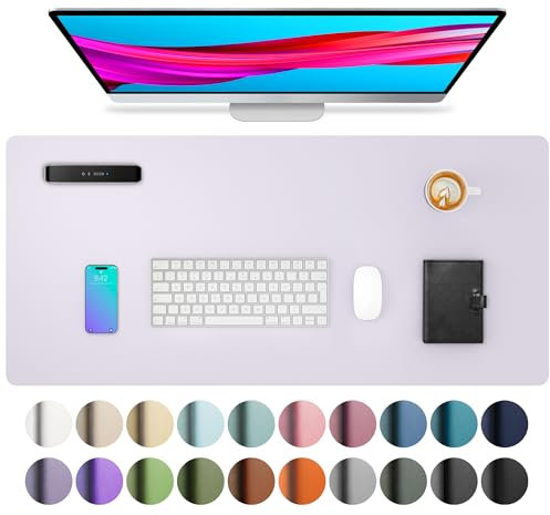 Aothia Schreibtischunterlage,Mauspad mit Leder und Rutchfeste Wildleder,Multifunktionales Office Mousepad Laptop Schreibunterlage,Tischschutz Unterlage für Büro/Home-Office(Sanftes Lavendel,80x40cm)