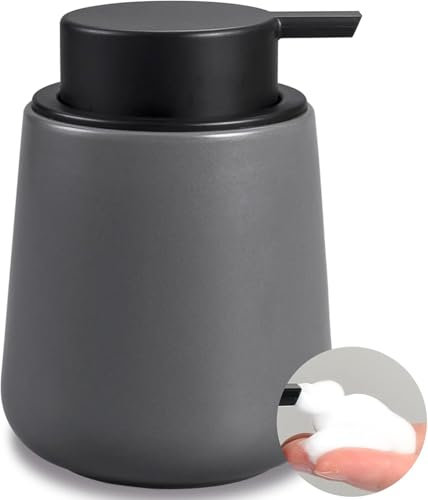 BosilunLife Grey Foam Dispenser - Modern Ceramic Soap Dispenser Bathroom 12 oz Bottles Hand Pump Dish Foam Dispennser for Kitchen Hand Wash