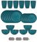 Set di Posate in Plastica da 24 Pezzi Per 6 Persone Ciotole Piatti e Bicchieri Infrangibili Posate da Picnic Colorate e Riutilizzabili Adatto al Microonde e Alla Lavastoviglie (Verde scuro)