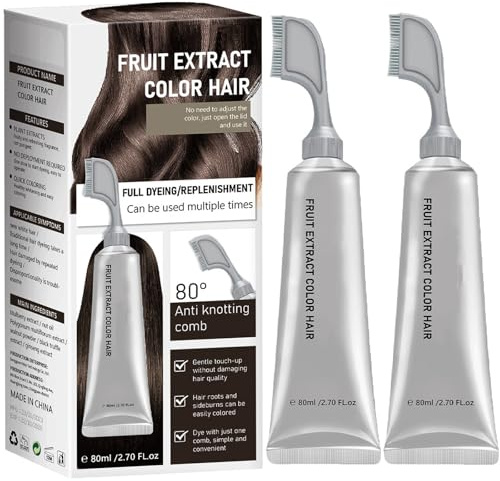 Fruit Essence Hair Dyeing Comb, Fruit Hair Dye Cream for Grey Hairs Coverage - Natural, Plant-Based Extract Hairs Dye Essence, Ammonia-Free, Keratin Ha-ir Color for Men Women (2,Brown Black)