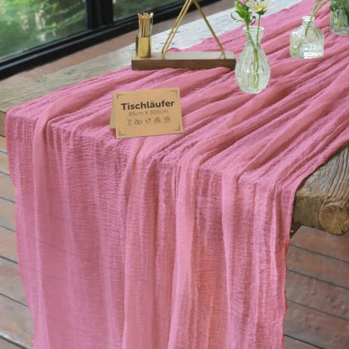 aboveBED 85cm x 300cm Musselin Käsetuch Tischläufer Dekostoff Altrosa | Boho Gaze Waschbar Tischdeko Tischband für Hochzeit, Geburtstag, Kommunion, Taufe, Party, Weihnachten & Silvester Dekory